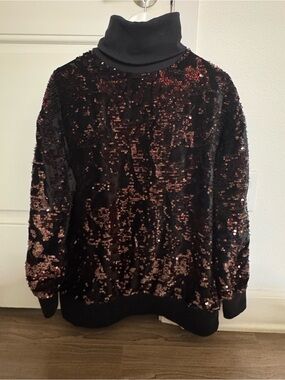 Zara Black Turtleneck Sweater with burgundy sequins